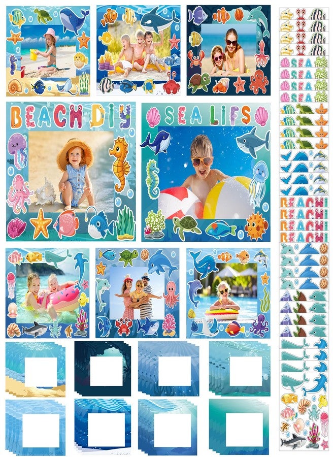 BLSUREFYX 64 Sets Under The Sea Picture Frame Craft 6.3 x 4.7 Inch Summer Ocean Photo Frame Crafts with Sea Animals Stickers for Kids School Classroom Summer Party Gifts Game Supplies - Image 1
